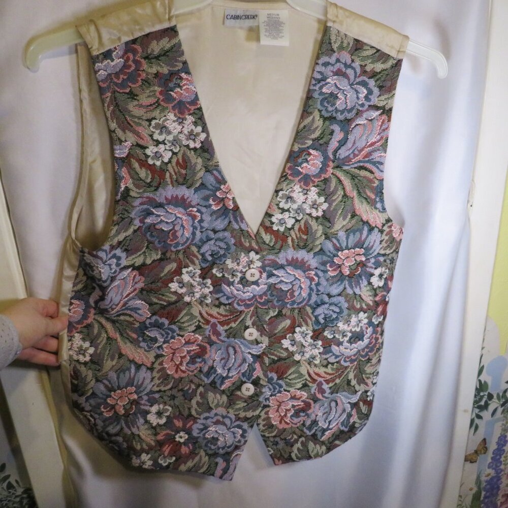 Vintage Cabin Creek Floral Roses Tapestry Vest Medium Cottagecore